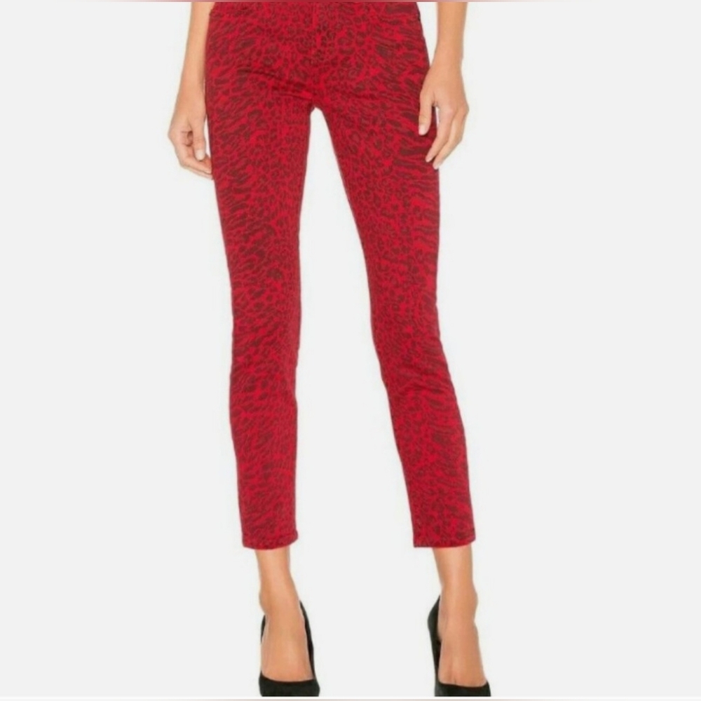 CURRENT/ELLIOTT THE STILETTO RED WARPED ANIMAL JEAN Size 24